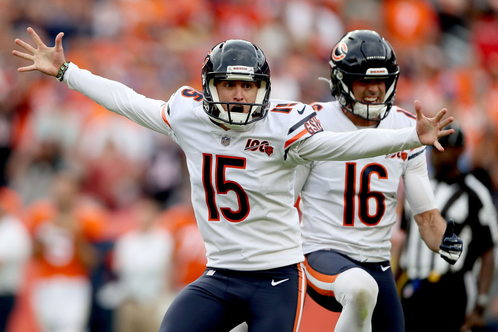 Eddy Pineiro celebrates a 40 yard field goal