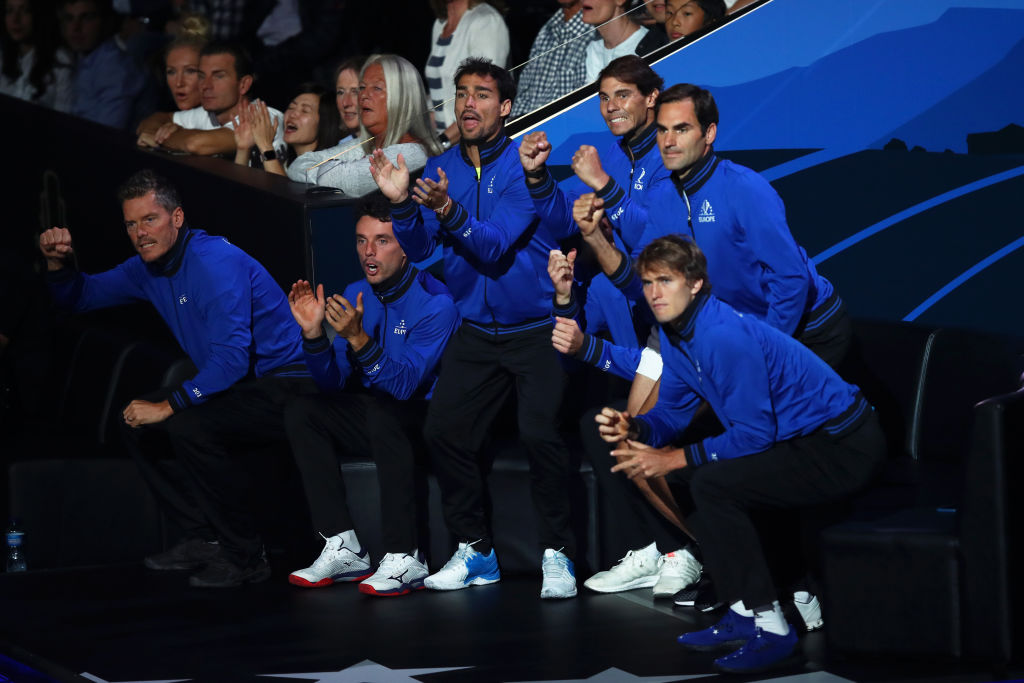 Team Europe cheers on Dominic Thiem against Team World's Denis Shapovalov