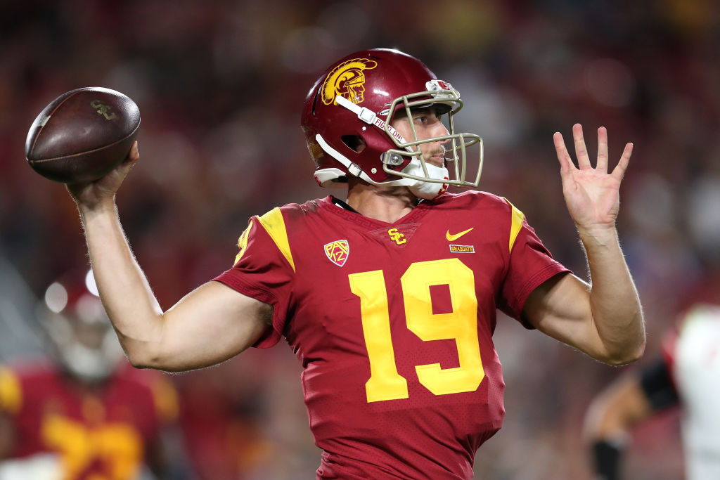 Quarterback Matt Fink #19 of the USC Trojans