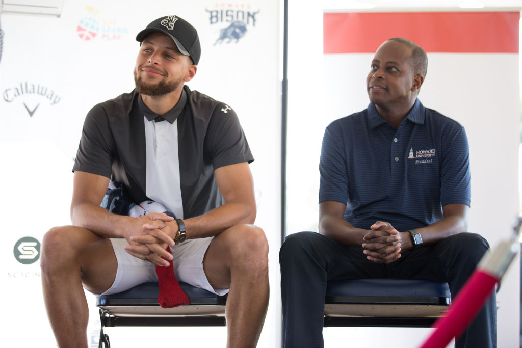 Golden State Warriors' star Stephen Curry (left) is putting his fortune to good use by sponsoring the Howard University golf programs.