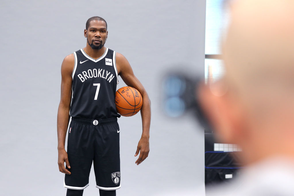 The Brooklyn Nets' Kevin Durant at a team photo shoot