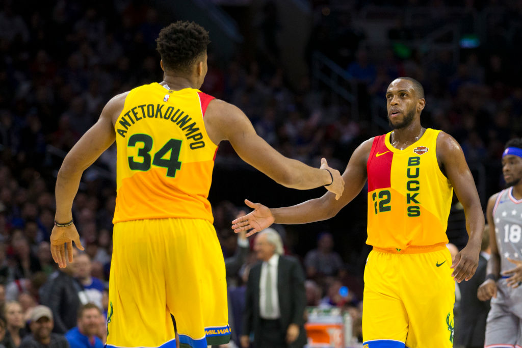 Winning 55 games might not be so easy for Giannis Antetokounmpo (left), Khris Middleton, and the Bucks in 2019-20.