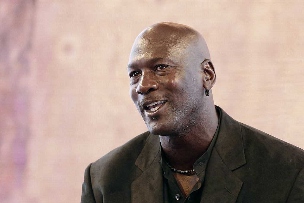 Michael Jordan speaking at a Nike event.