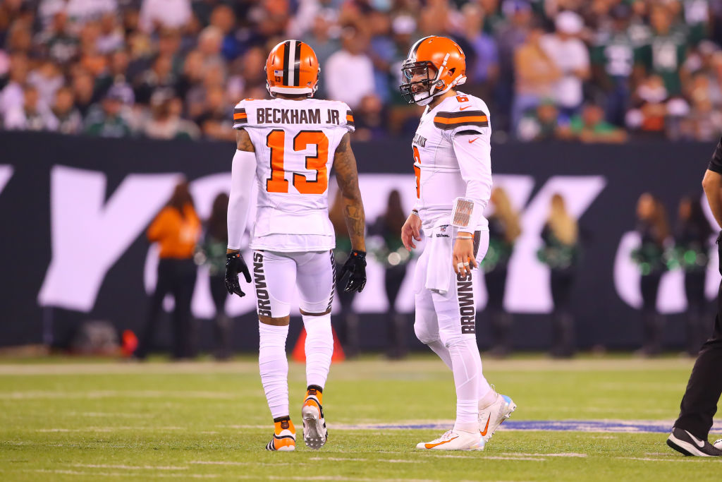 Odell Beckham (left) is frustrated by the Browns' offense, but quarterback Baker Mayfield isn't completely to blame.