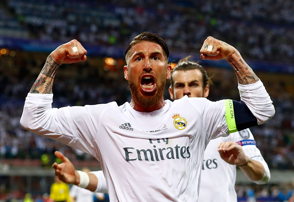 Sergio Ramos celebrating a goal for Real Madrid
