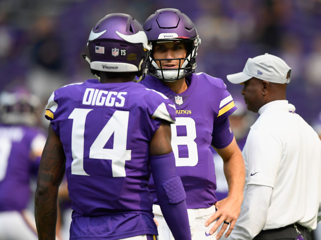 Stefon Diggs and Kirk Cousins the Minnesota Vikings speak during warmup