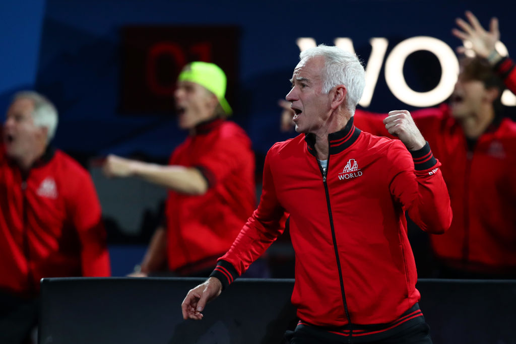 John McEnroe celebrates during a singles match