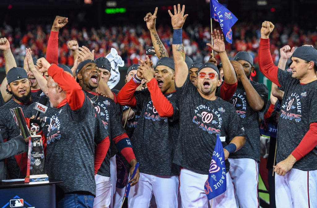 The Washington Nationals celebrate making it into the World Series, even without Bryce Harper.