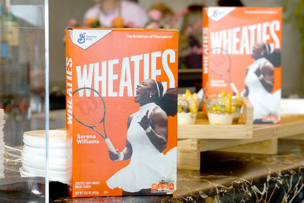 Serena Williams on a box of Wheaties cereal.
