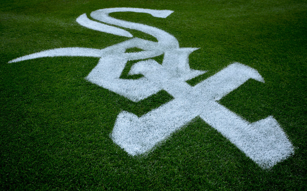 The Chicago White Sox logo painted onto the field.