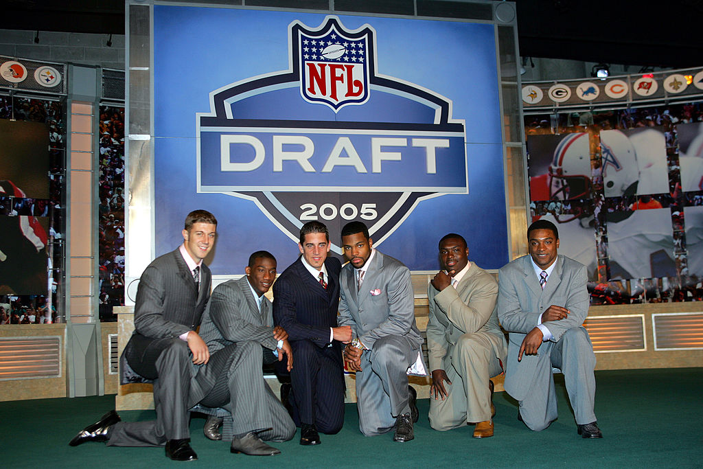 The 2005 NFL Draft: (L-R) Alex Smith, Antrel Rolle, Aaron Rodgers, Braylon Edwards, Ronnie Brown, and Cedric Benson