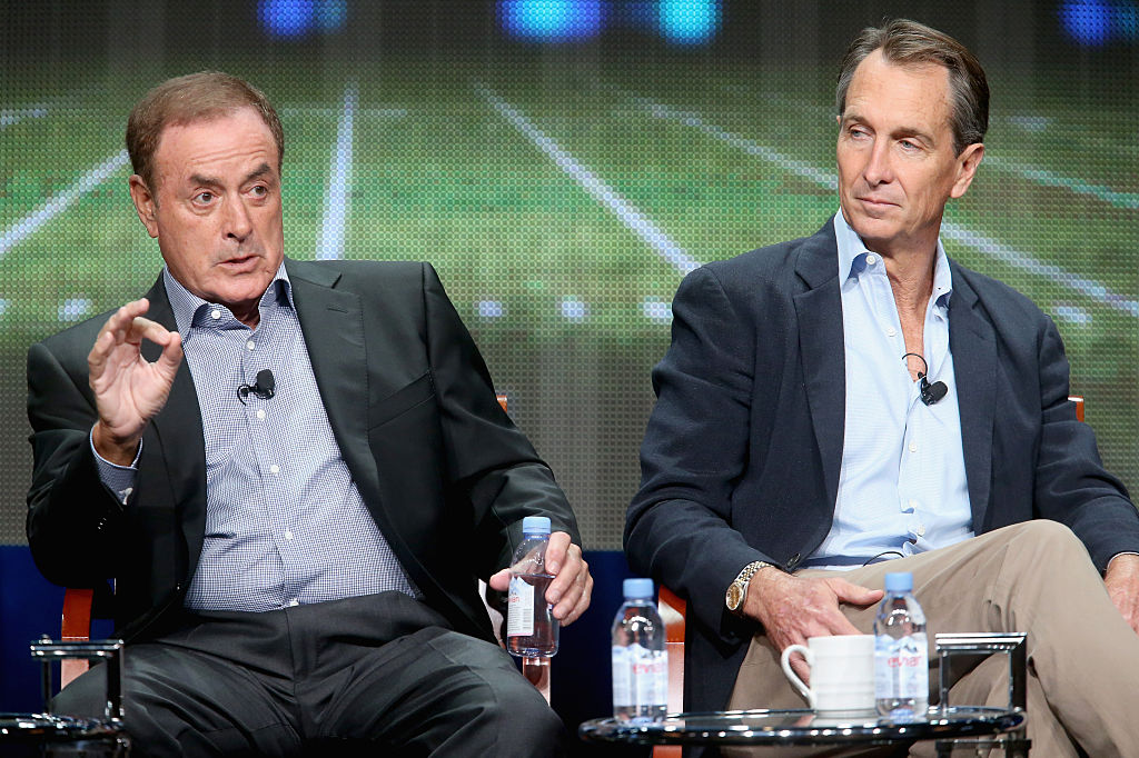 Al Michaels and Cris Collinsworth work together on Sunday Night Football.