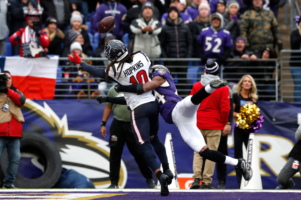 Texans receiver DeAndre Hopkins was potentially interfered with in a game against the Baltimore Ravens.