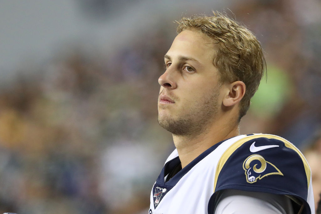 Jared Goff reacting to one of his many, many interceptions