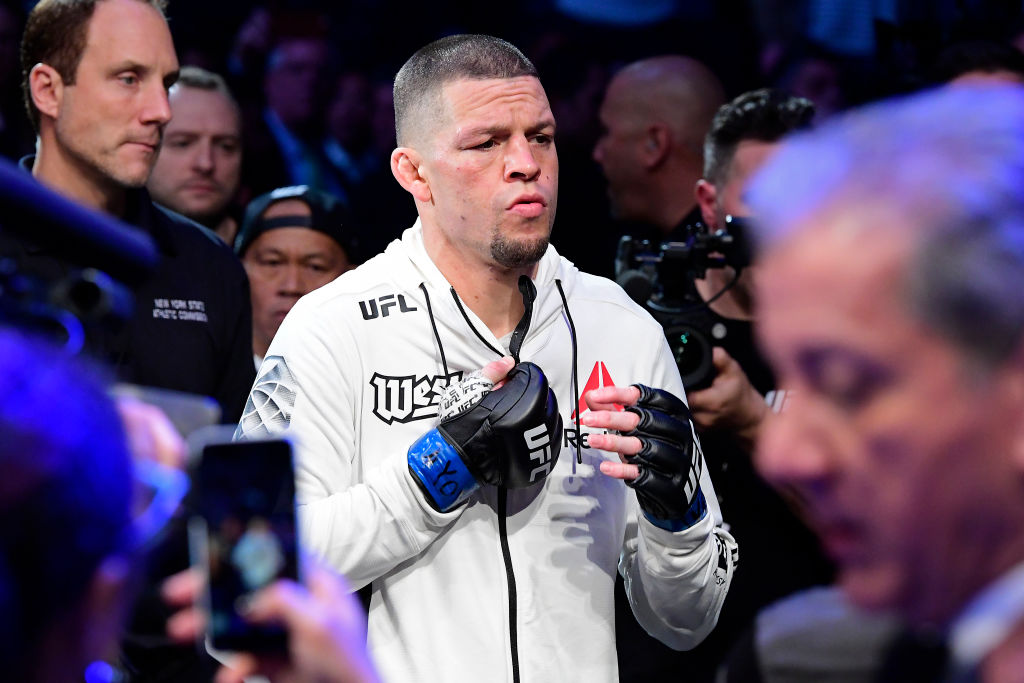 Nate Diaz walking out to the cage for the BMF title fight.