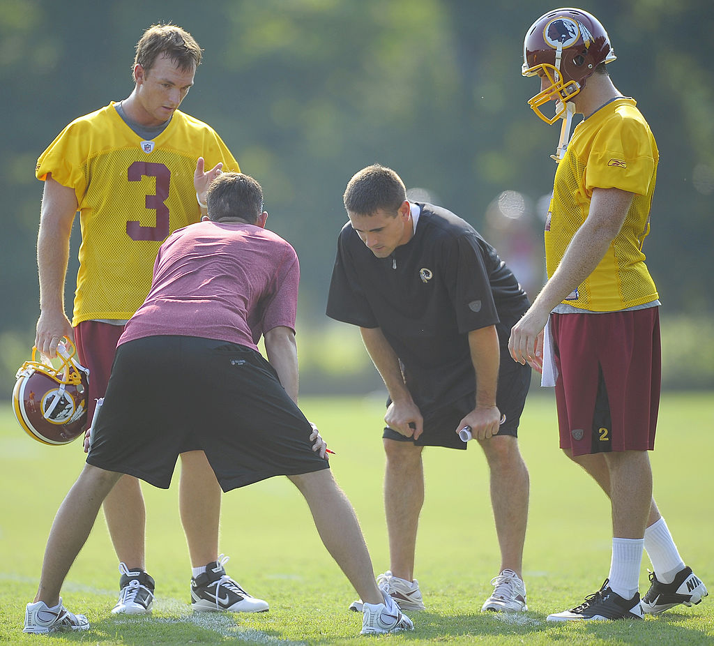 ch Matt LaFleur, 2nd right, and quarterback Ben Chappell, right, during the Washington Redskins 1st day of training camp at Redskins Park in 2012