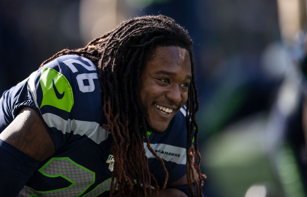 Shaquill Griffin, of the Seahawks, stretches before a game.