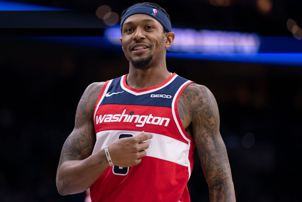 Bradley Beal of the Washington Wizards reacts during a game