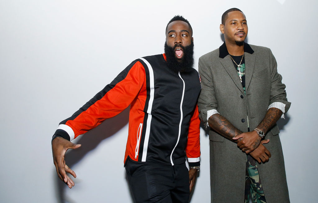 Carmelo Anthony and James Harden attend Melo Made presentation in 2018