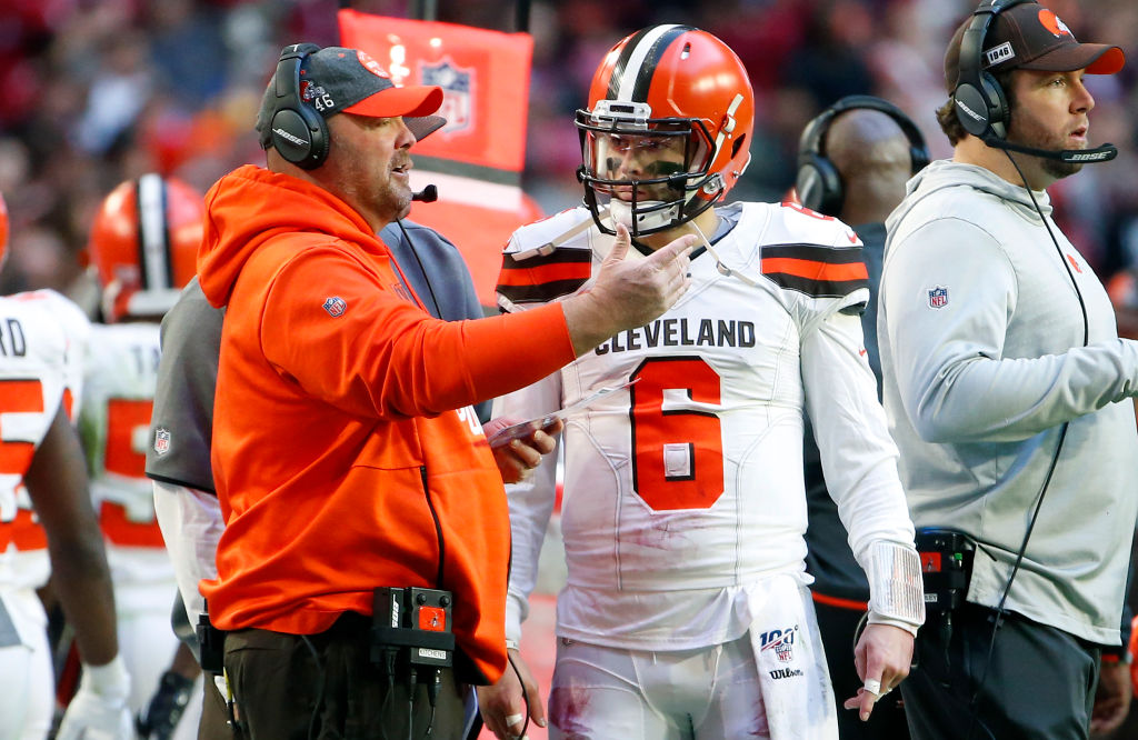 Browns head coach Freddie Kitchens and quarterback Baker Mayfield