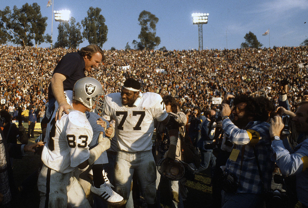 John Madden and the Oakland Raiders celebrate their Super Bowl XI victory