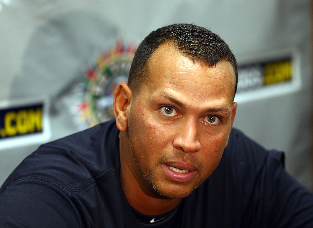 Alex Rodriguez of the New York Yankees speaks to the media in 2013