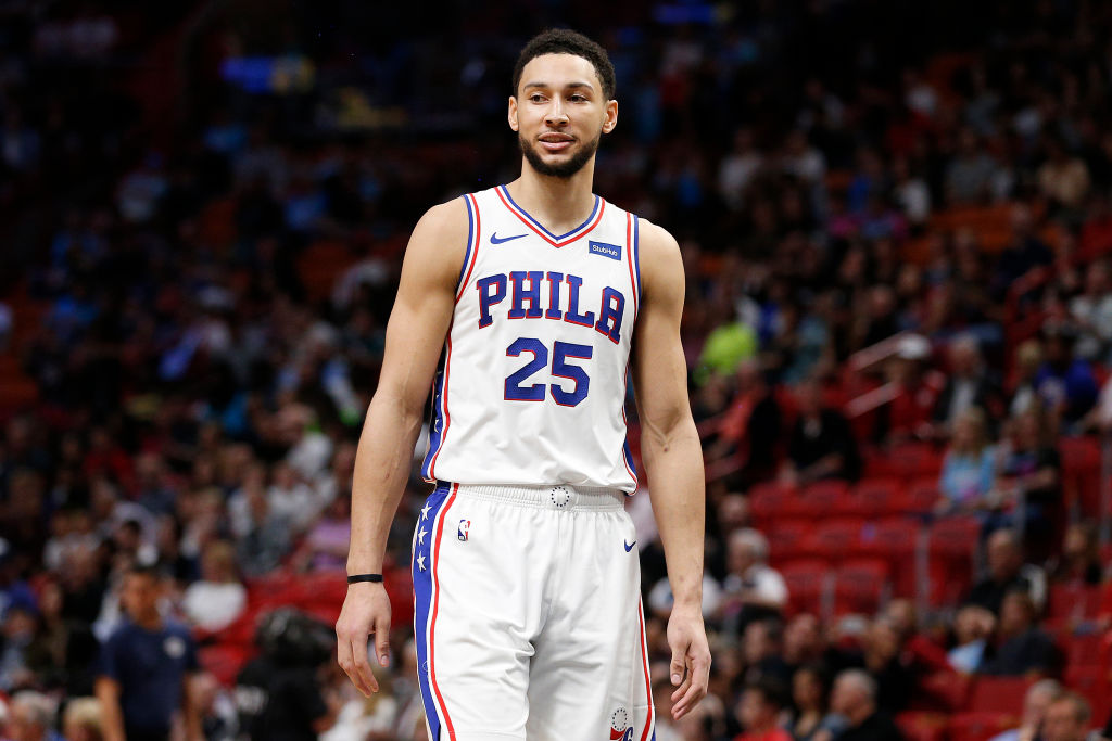 Ben Simmons of the Philadelphia 76ers looks on prior to a game