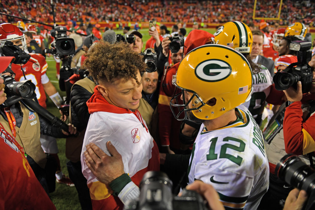 Packers quarterback Aaron Rodgers and Chiefs quarterback Patrick Mahomes
