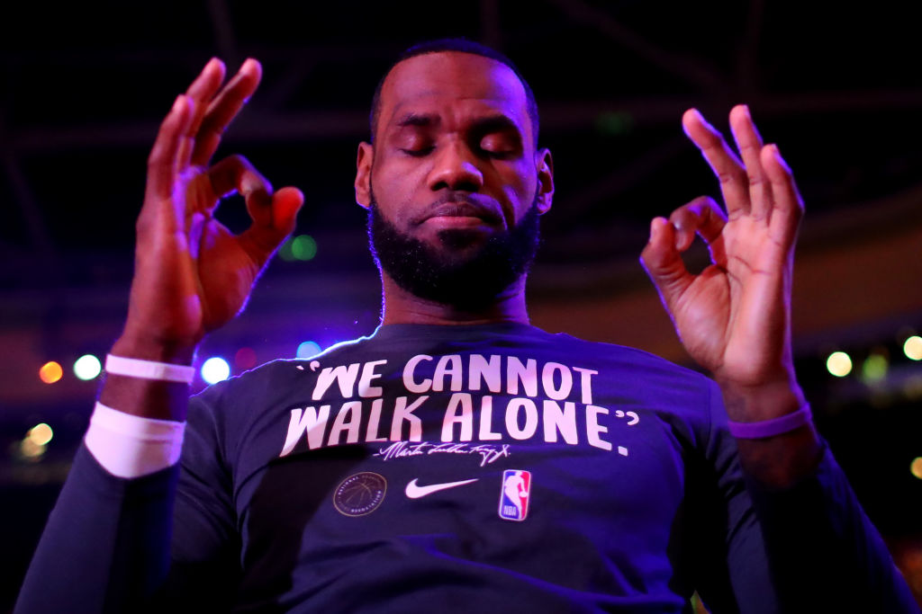 LeBron James of the Los Angeles Lakers prepares for a game