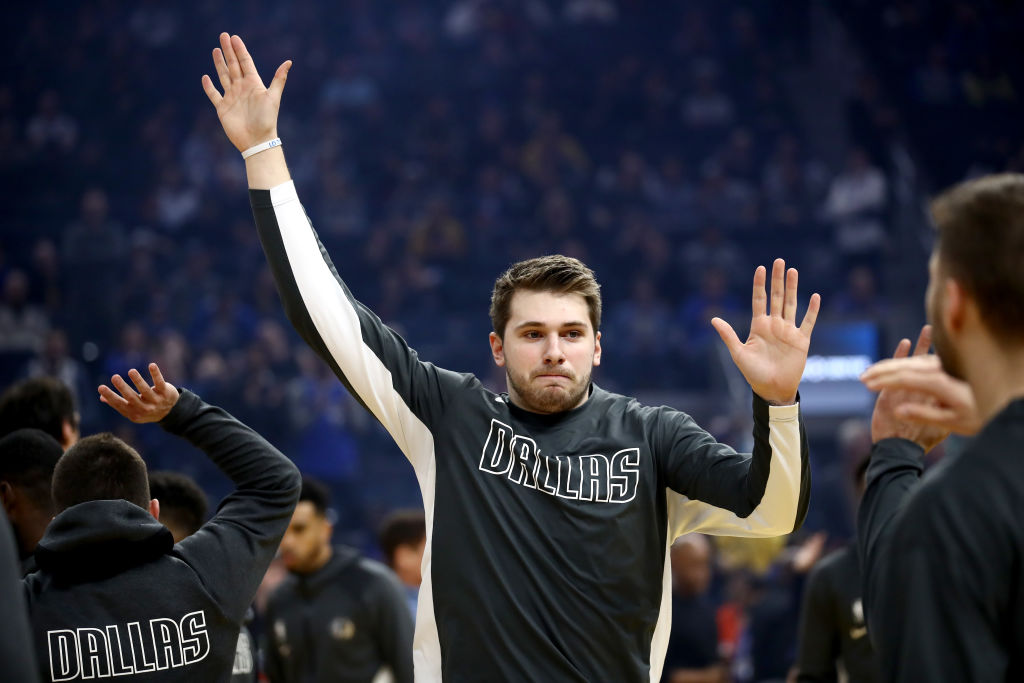Luka Doncic of the Dallas Mavericks is introduced to the crowd