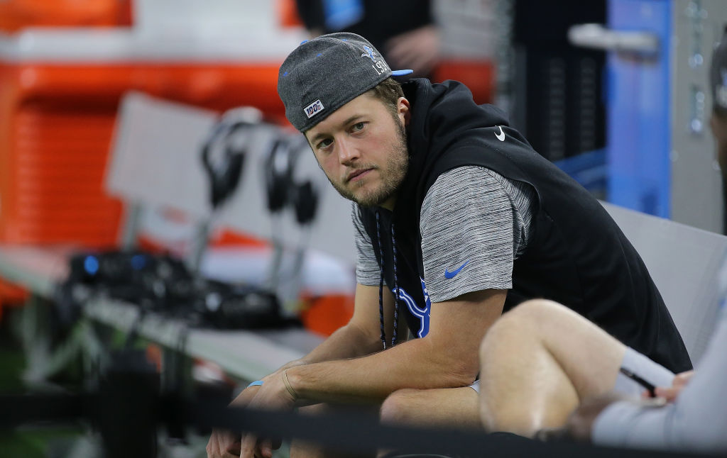 Matthew Stafford of the Detroit Lions watches the pregame activities