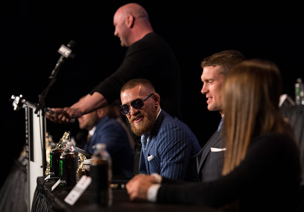 UFC featherweight champion Conor McGregor interacts with the media and fans during the UFC 205 press event
