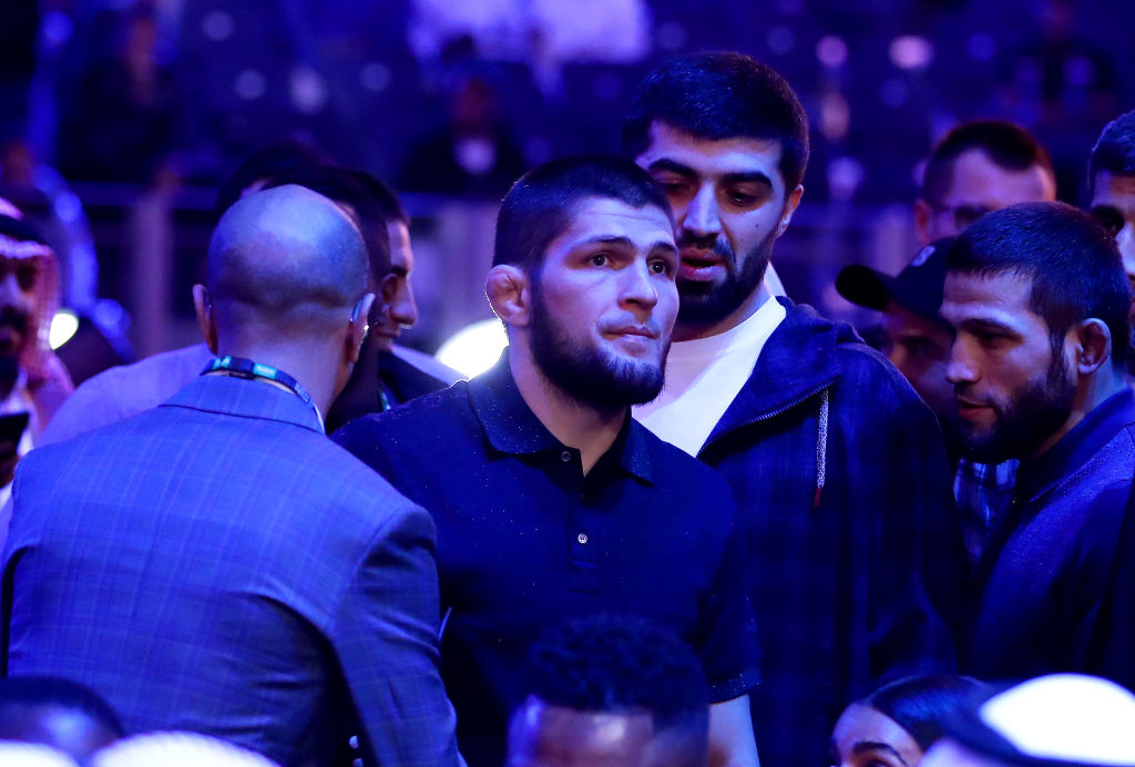 UFC fighter Khabib Nurmagomedov is seen ringside during the of the WBC World Heavyweight Eliminator fight