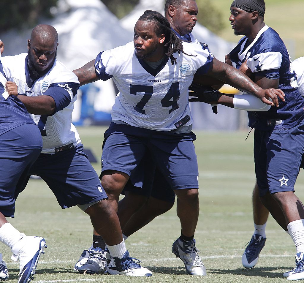 Dallas Cowboys guard Uche Nwaneri during training camp in 2014