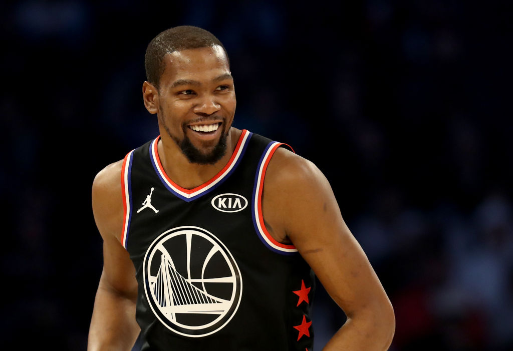 Kevin Durant of the Golden State Warriors and Team LeBron during the 2019 NBA All-Star game