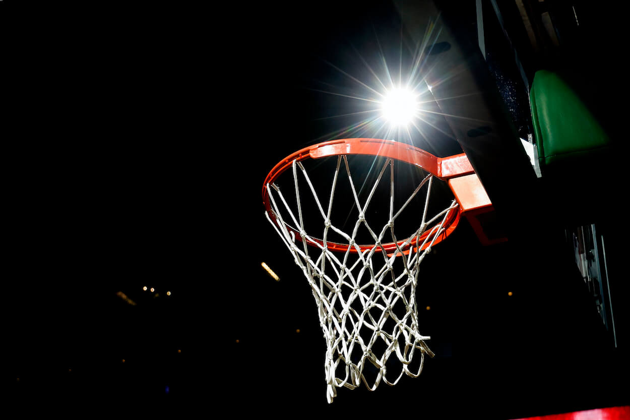 An NBA hoop is seen at TD Garden.