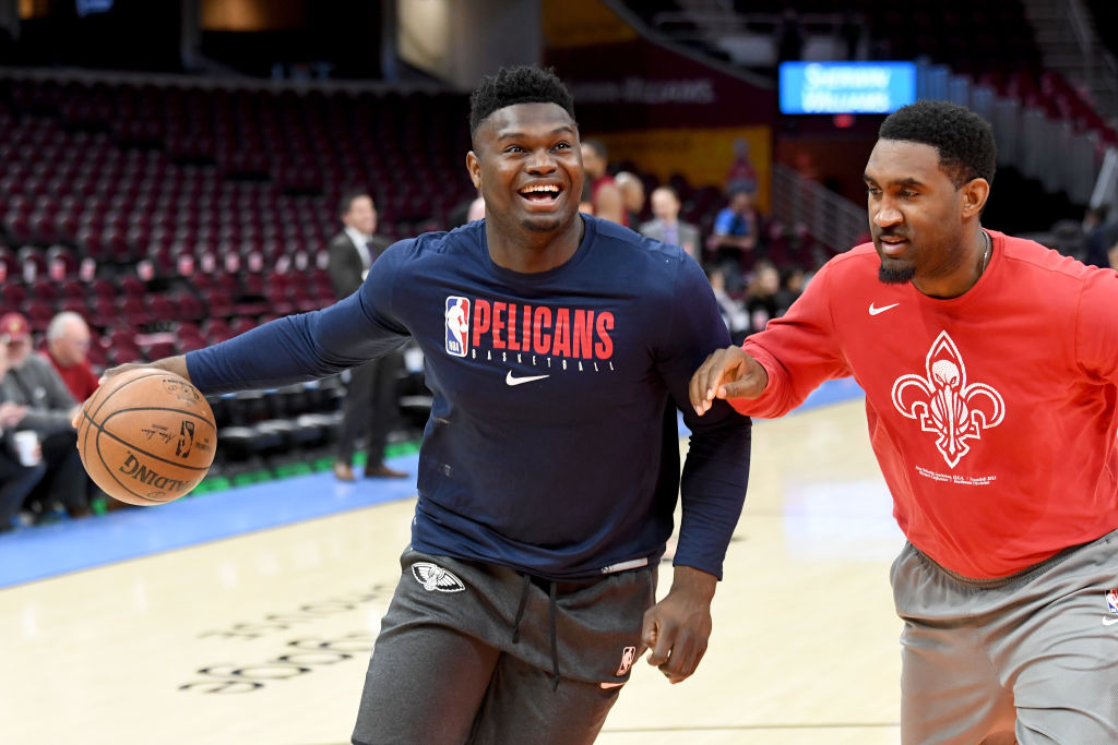 Zion Williamson of the New Orleans Pelicans warms up