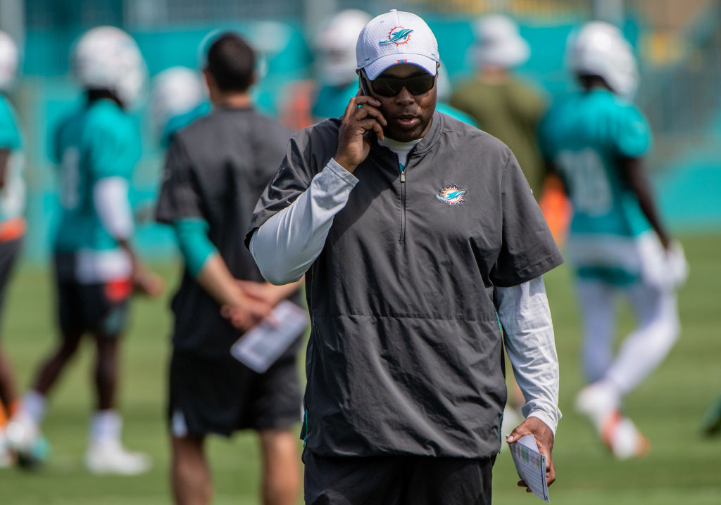 General Manager Chris Grier of the Miami Dolphins during OTAs