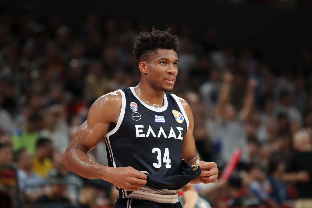Giannis Antetokounmpo of Greece reacts during FIBA World Cup 2019