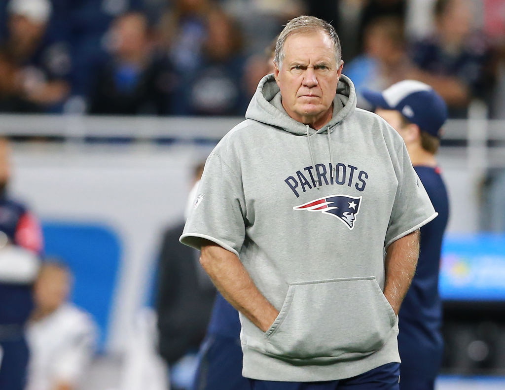 Bill Belichick walking down the sideline during a game