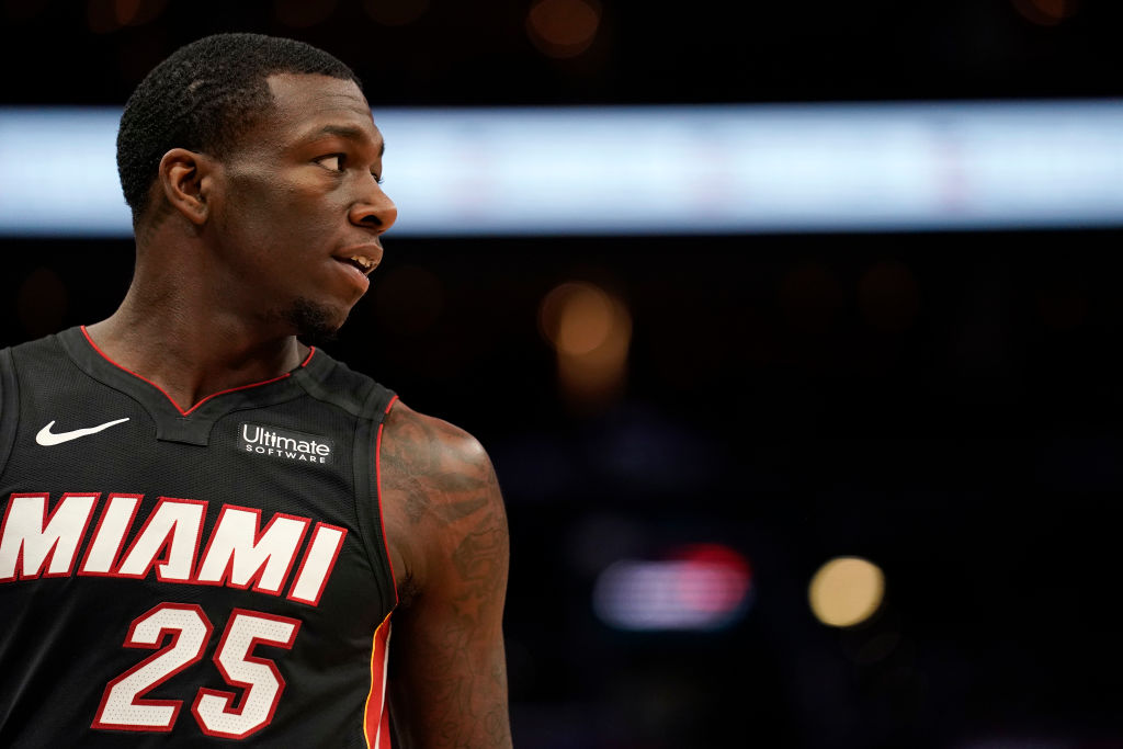 Kendrick Nunn looks to his side during a game while playing for the Miami Heat. 