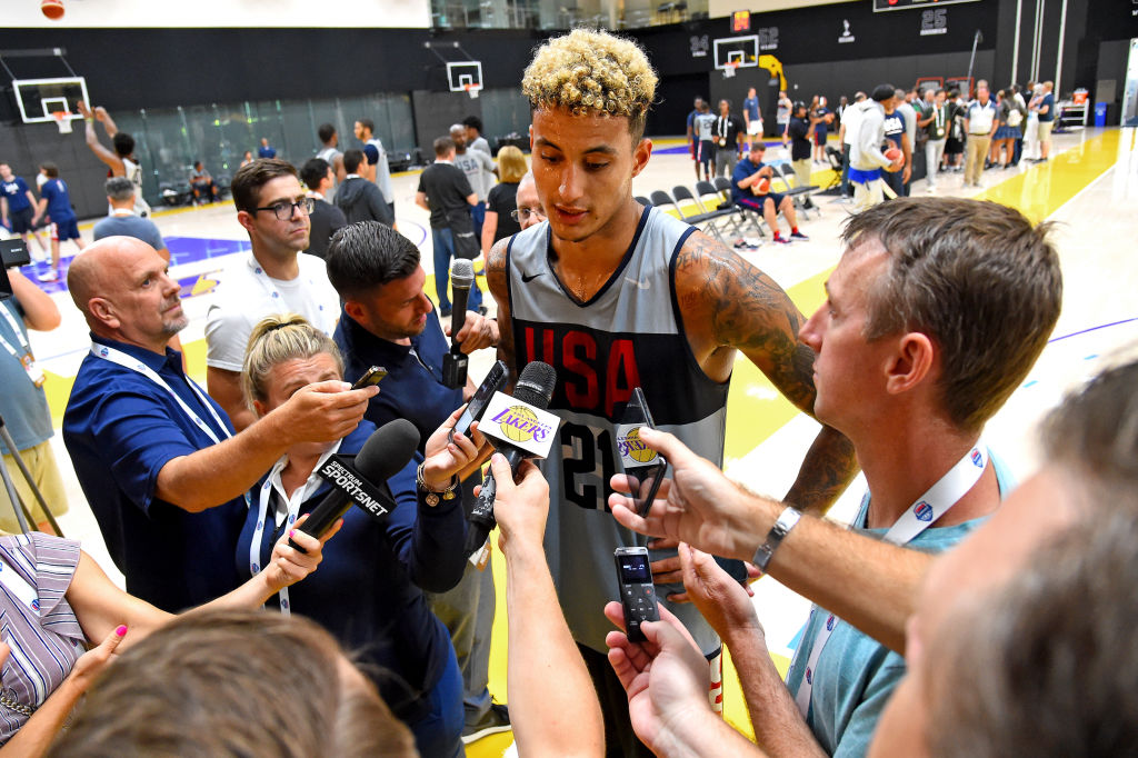 Kyle Kuzma talks to the media following the 2019 USA Men's National Team World Cup training camp
