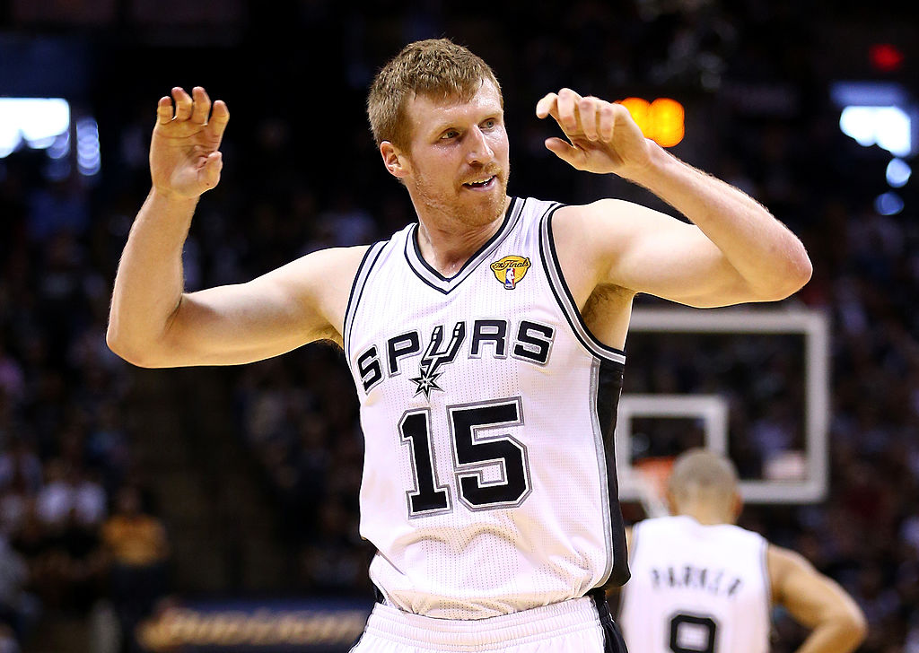 The Spurs Matt Bonner celebrating after scoring a basket