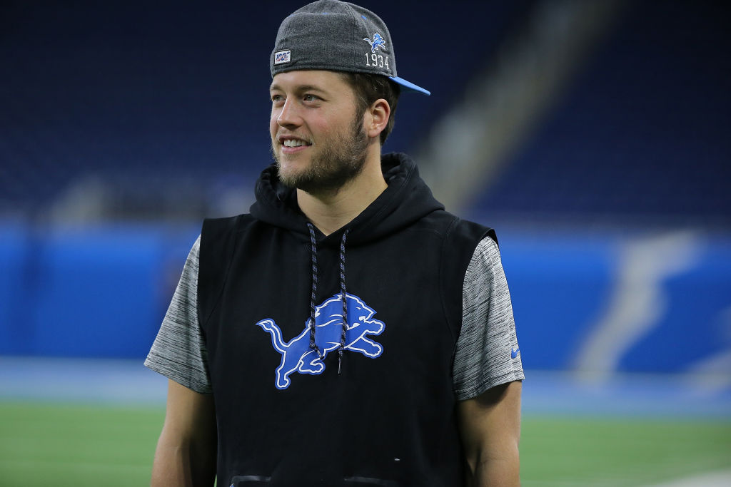 Matthew Stafford of the Detroit Lions watches pregame activities