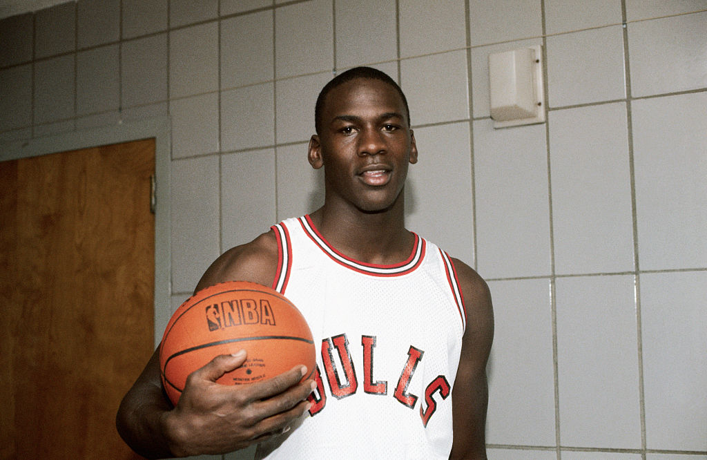 Michael Jordan, forward for the Chicago Bulls, in the locker room