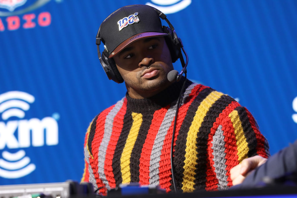 NFL safety Jamal Adams of the New York Jets speaks onstage at a Super Bowl LIV event