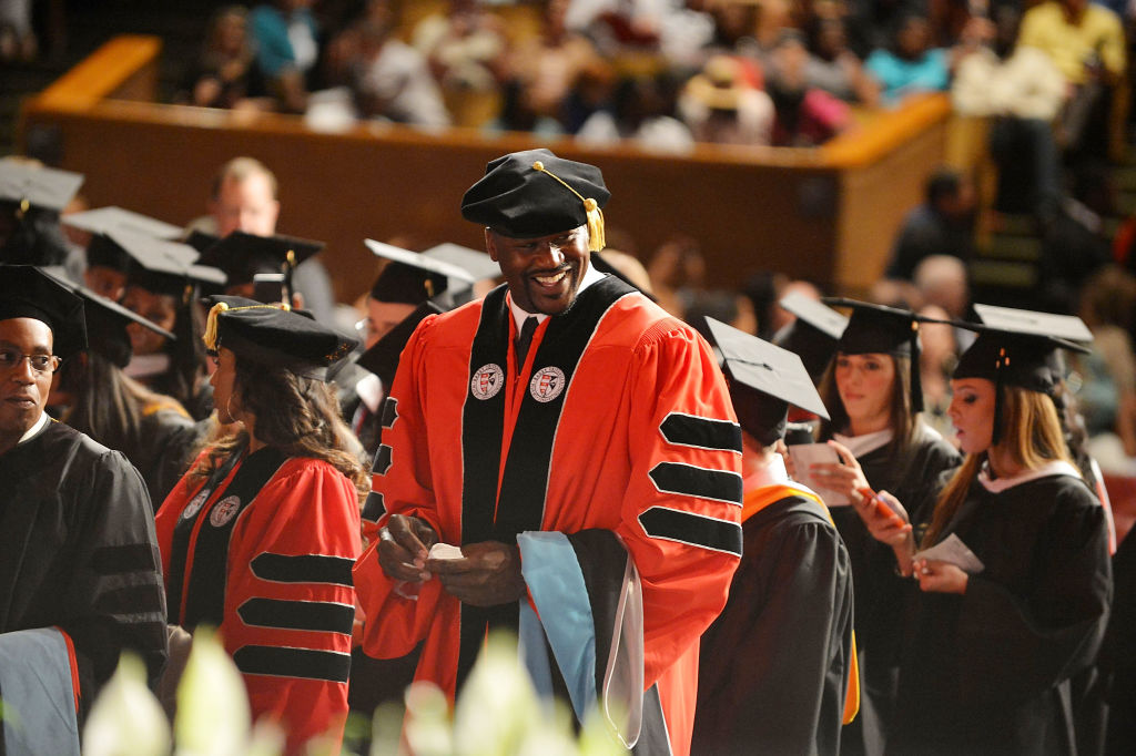 Shaquille O'Neal receives his Ph.D. in education from Barry University in 2012