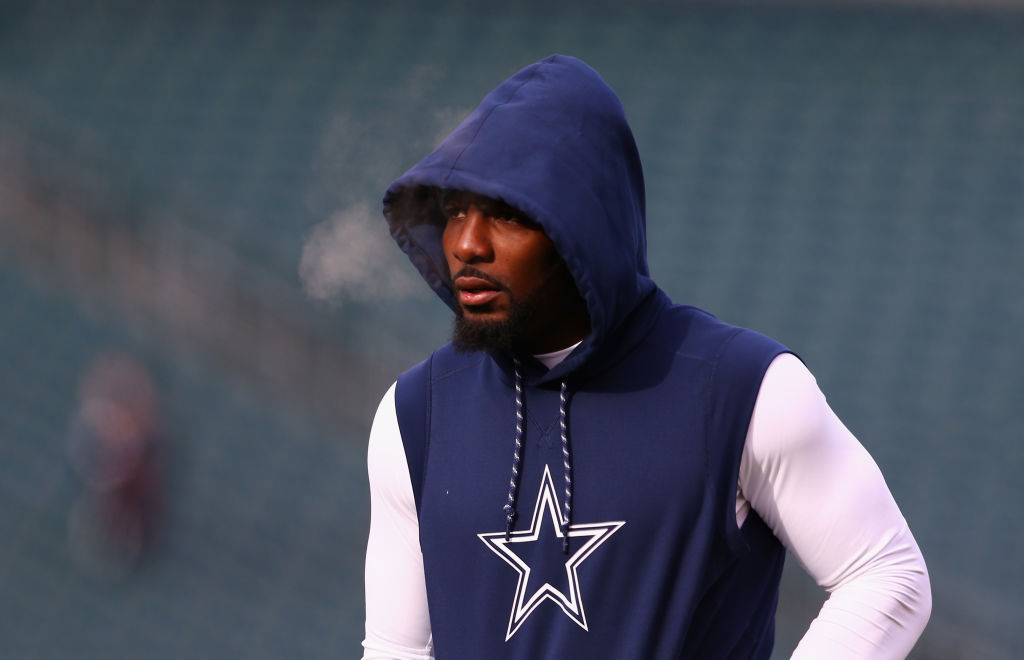 Wide receiver Dez Bryant of the Dallas Cowboys looks on during warmups