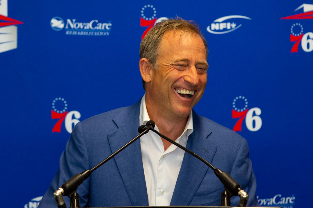 The owner of the Philadelphia 76ers talking to the media