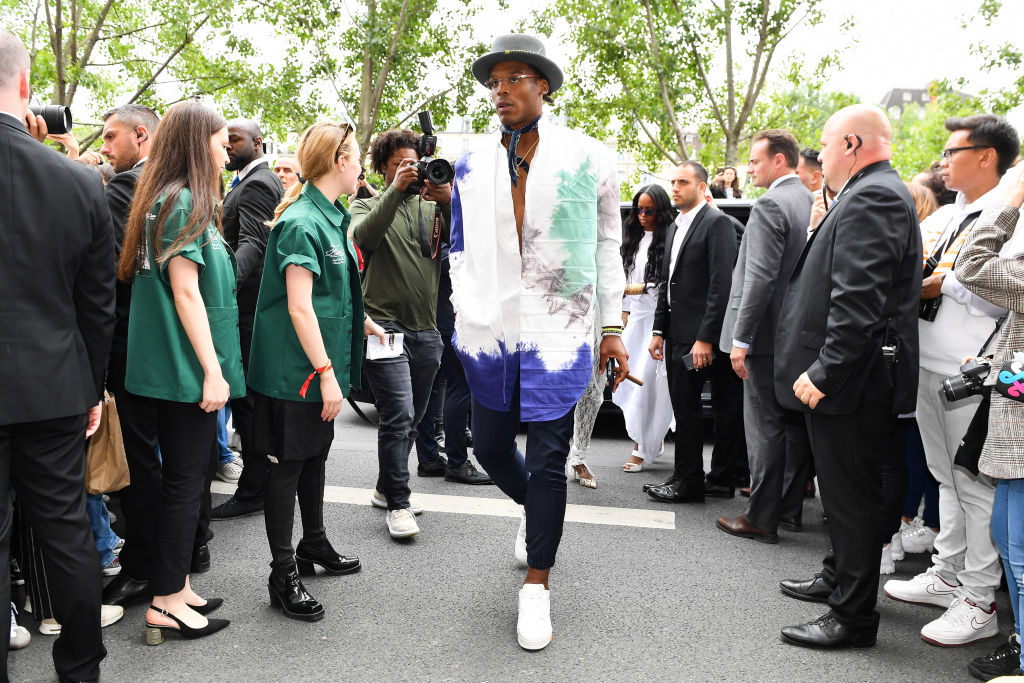 Cam Newton is seen arriving at Louis Vuitton fashion show during 2020 Paris Fashion Week